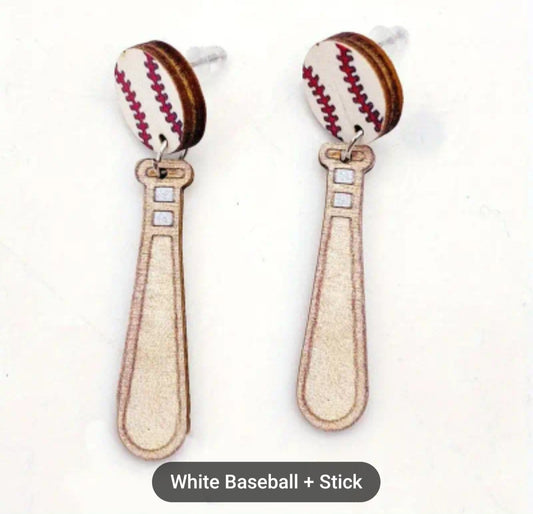 Baseball and bat wooden earrings