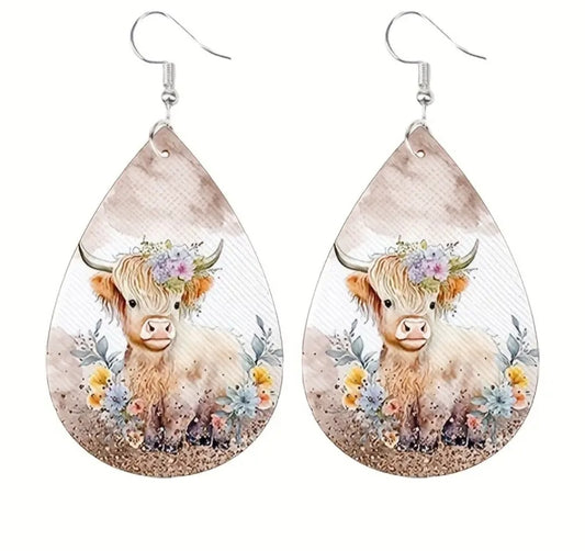 Highland cow leather earrings