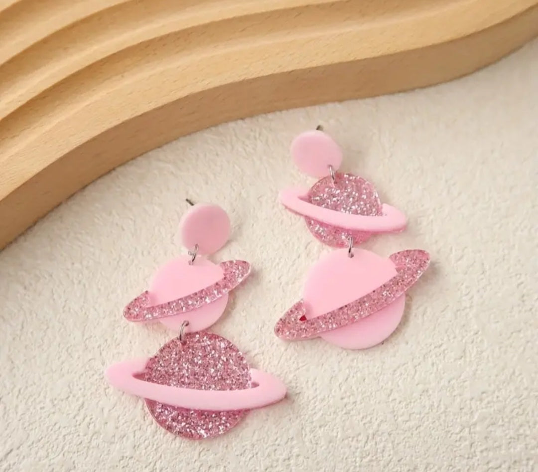 Acrylic glitter planet earrings