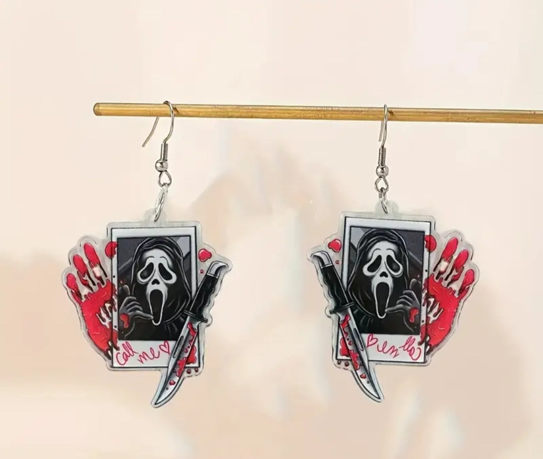 Ghostface bloody call me earrings