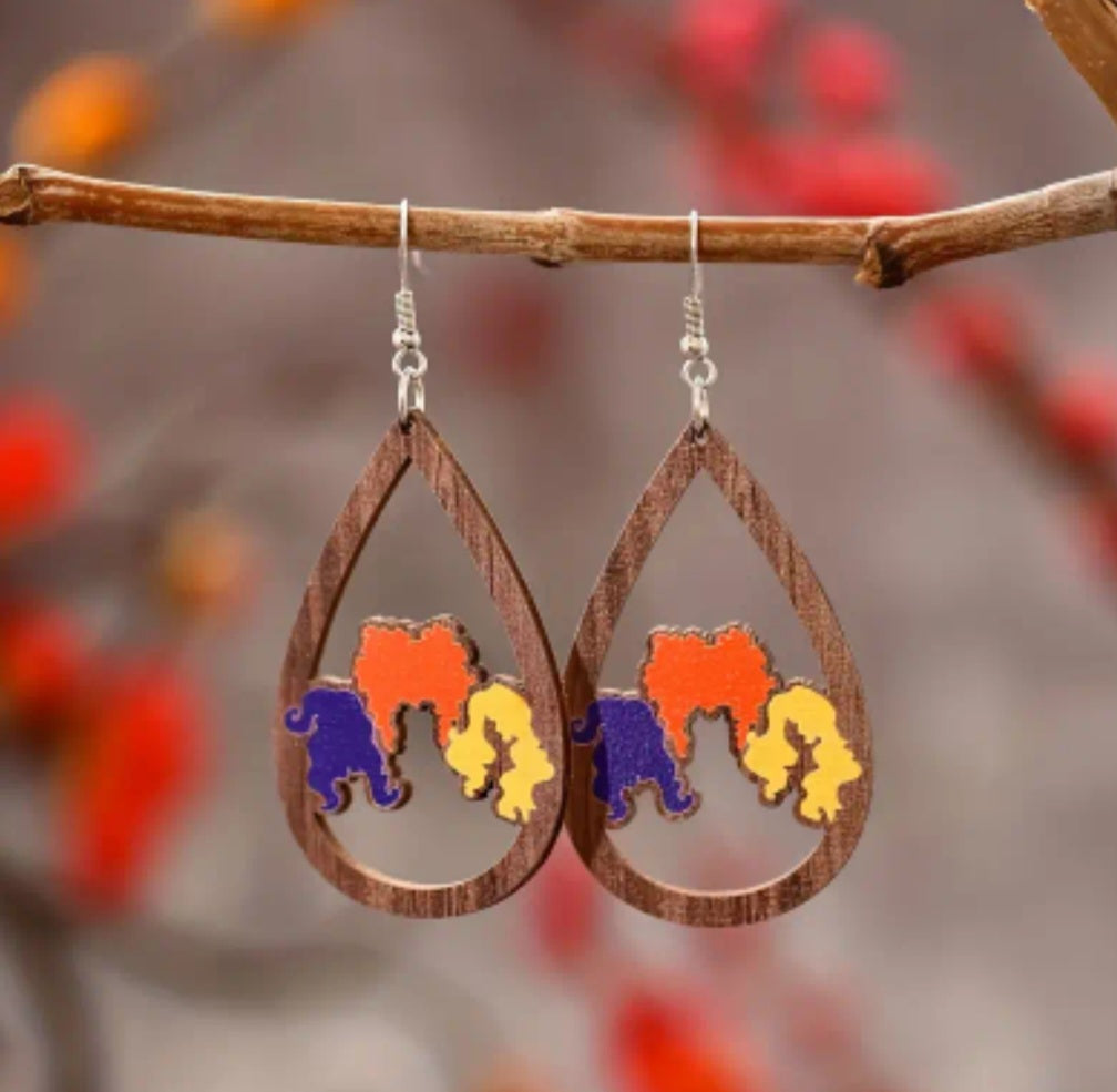 Hocus pocus wooden silhoutte earrings