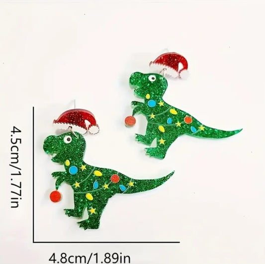 T-Rex santa acrylic earrings