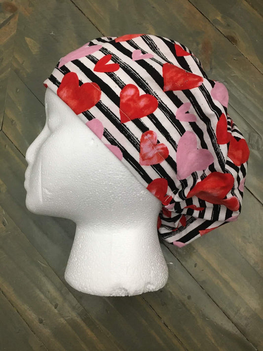 Hearts and stripes bouffant/euro style surgical hat