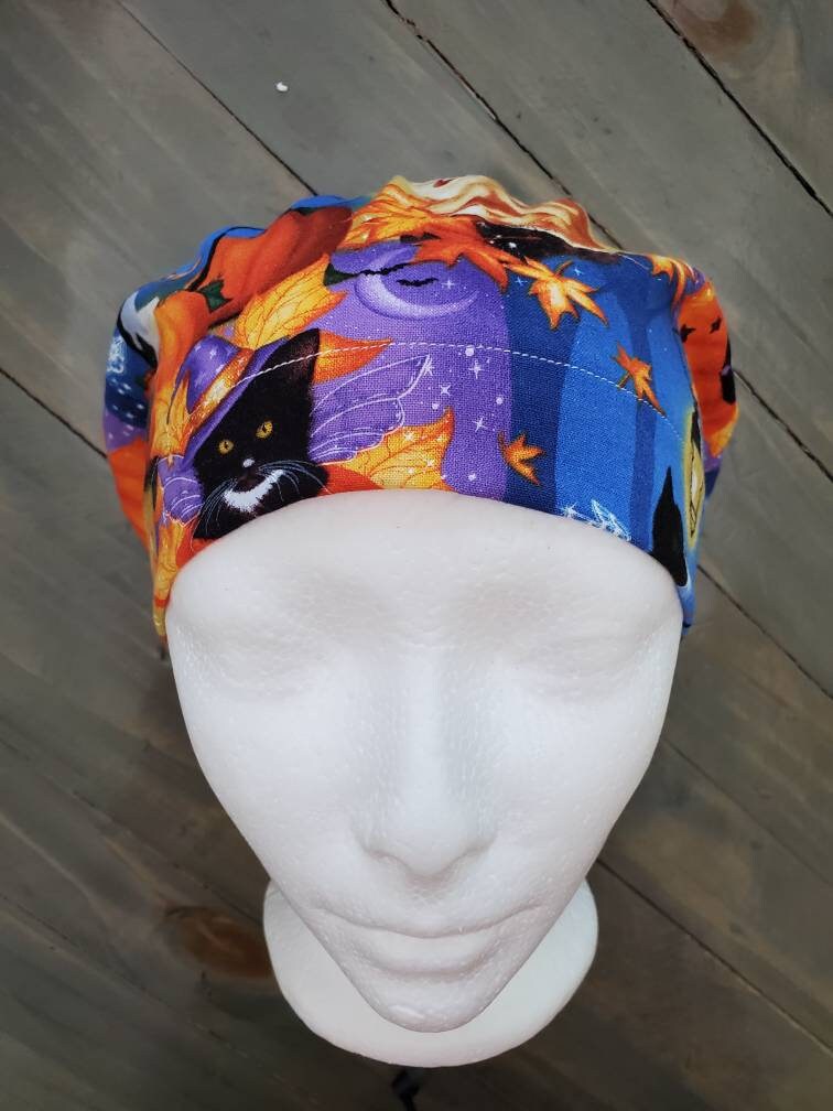 Spooky kitties bouffant/euro style surgical/scrub/dental hat by Carolinadreamsbyjen
