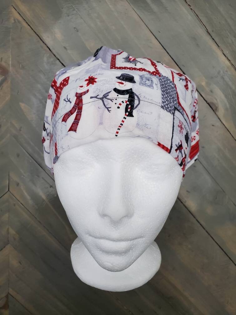 Postcard Christmas bouffant/Euro hybrid style surgical/scrub/dental hat by Carolinadreamsbyjen