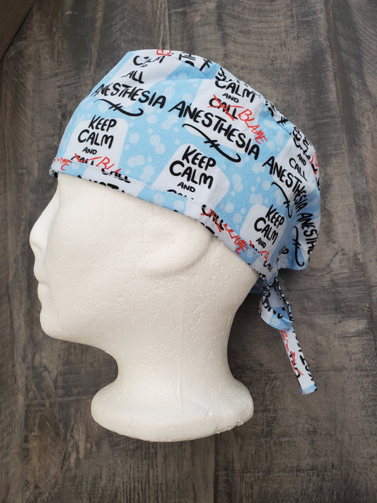 Keep calm and call/blame anesthesia mens style surgical/scrub/dental hat by Carolinadreamsbyjen