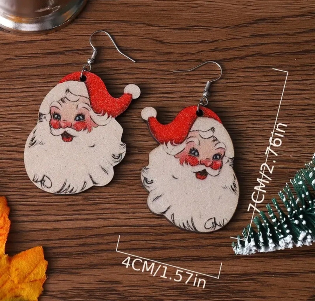Classic santa wooden earrings