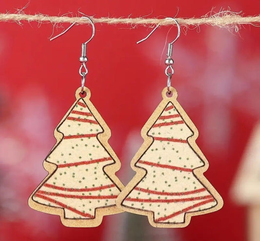 Christmas tree wooden earrings