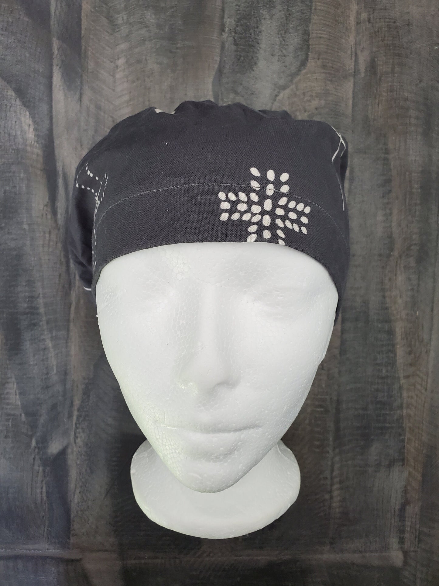 Crosses on grey euro/bouffant hybrid style surgical/scrub/dental hat