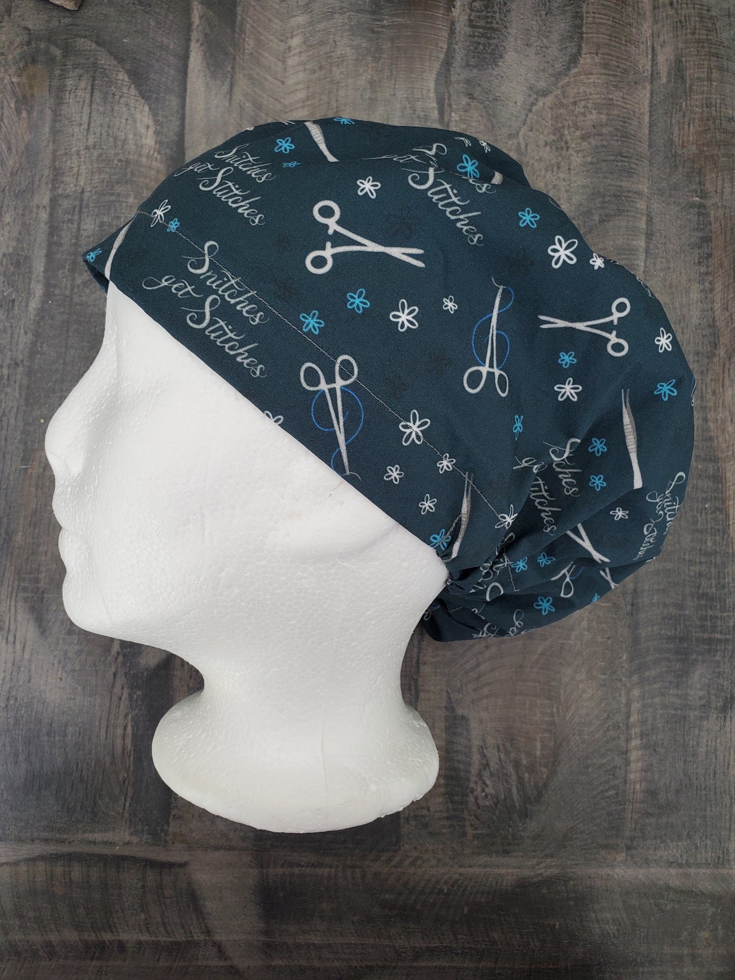 Snitches get stitches euro/bouffant hybrid surgical/scrub/dental hat