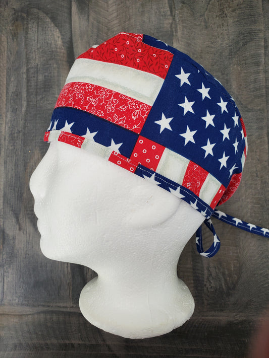 Mens patchwork flag surgical/scrub/dental hat