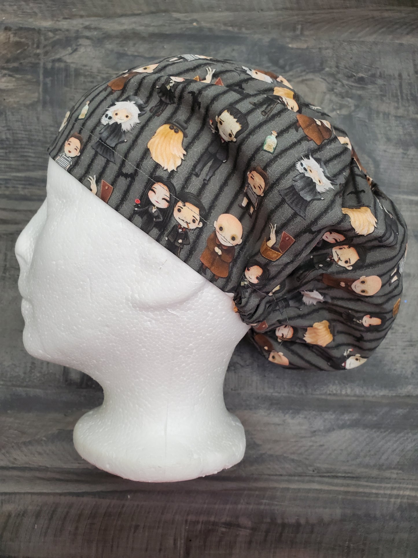 Addams family bouffant/euro hybrid style surgical/scrub/dental hat