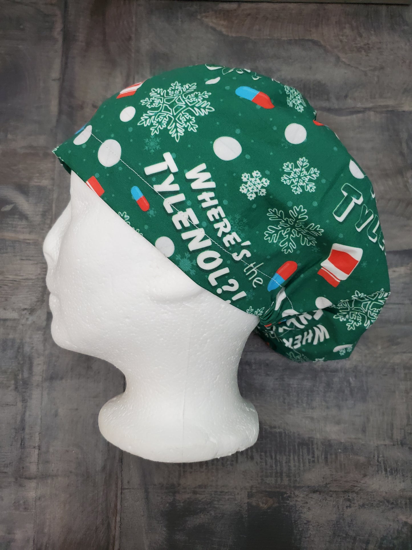 Where's the Tylenol? Bouffant/Euro hybrid style surgical/scrub/dental hat by Carolinadreamsbyjen