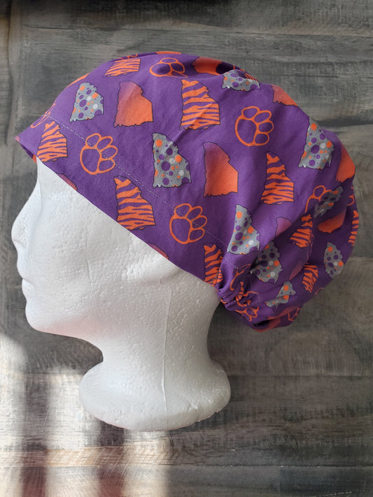 Clemson pride bouffant/euro hybrid style surgical/scrub/dental hat by Carolinadreamsbyjen