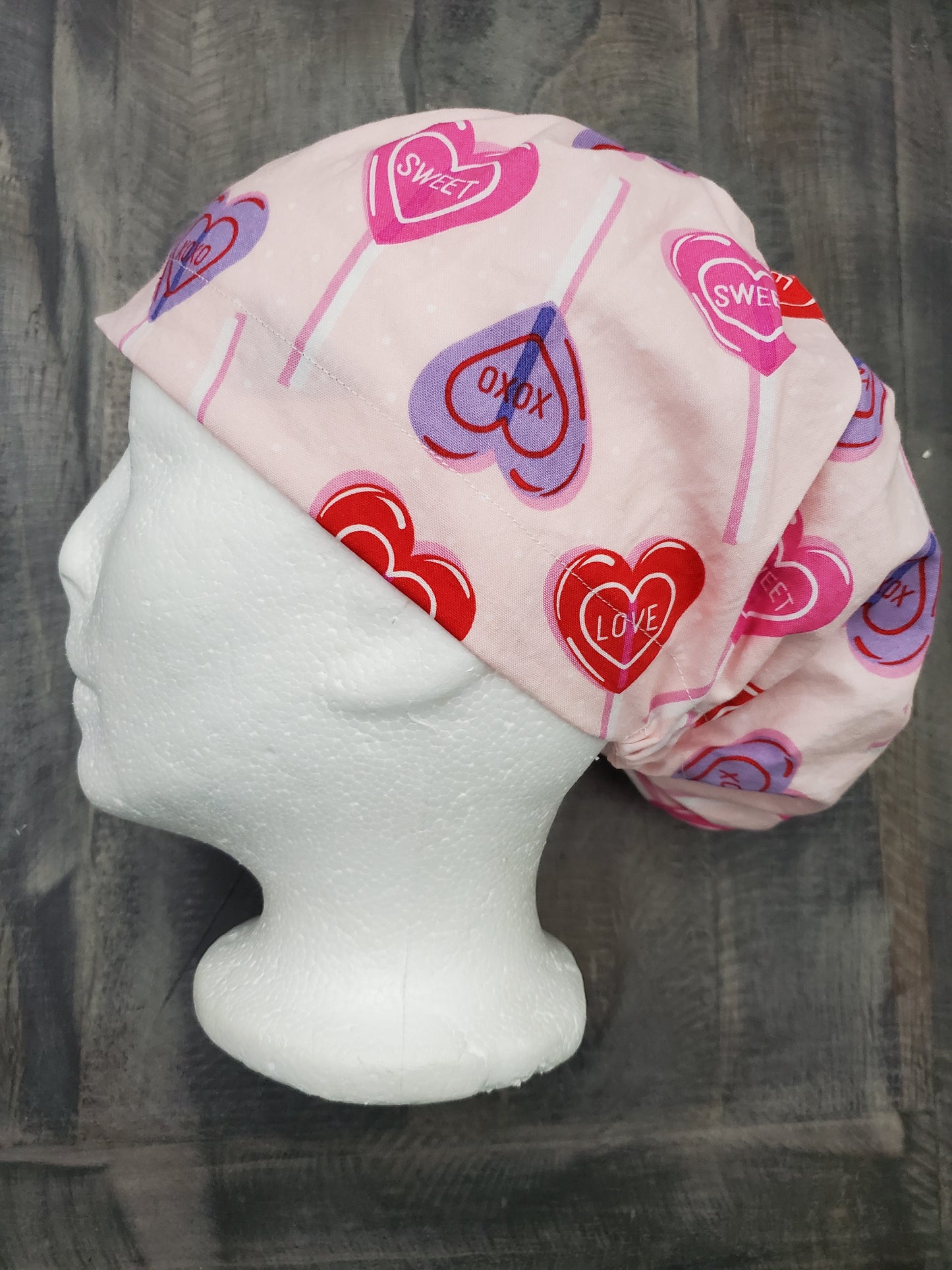 Valentines sucker bouffant /euro hybrid style surgical/scrub/dental hat