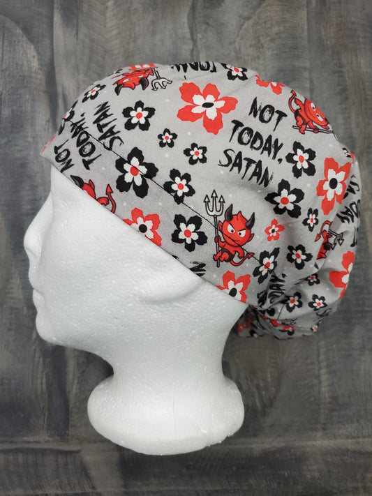 Not today Satan! bouffant/euro hybrid style surgical/scrub/dental hat by Carolinadreamsbyjen