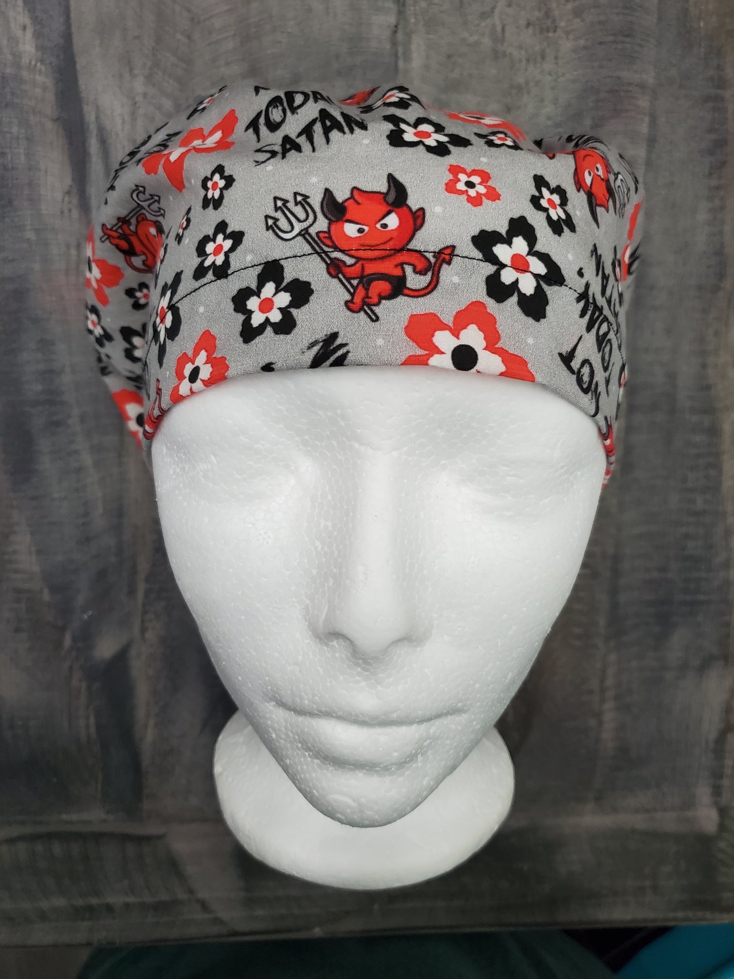 Not today Satan! bouffant/euro hybrid style surgical/scrub/dental hat by Carolinadreamsbyjen