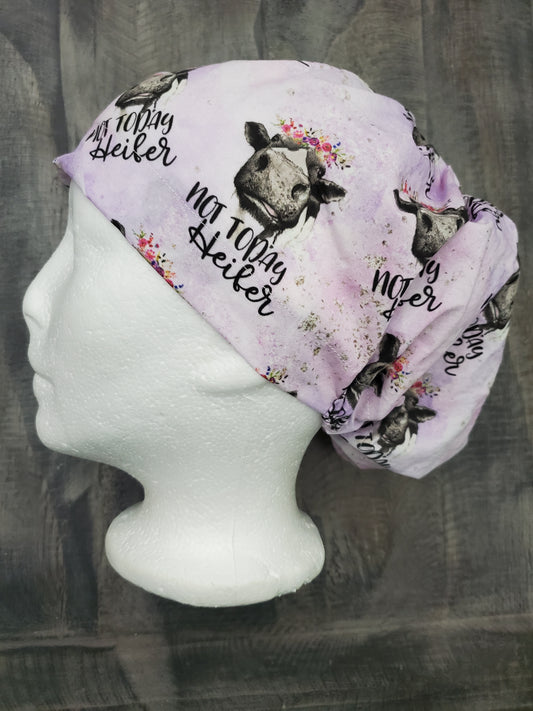 Not today Heifer on purple bouffant/euro hybrid style surgical/scrub/dental hat by Carolinadreamsbyjen