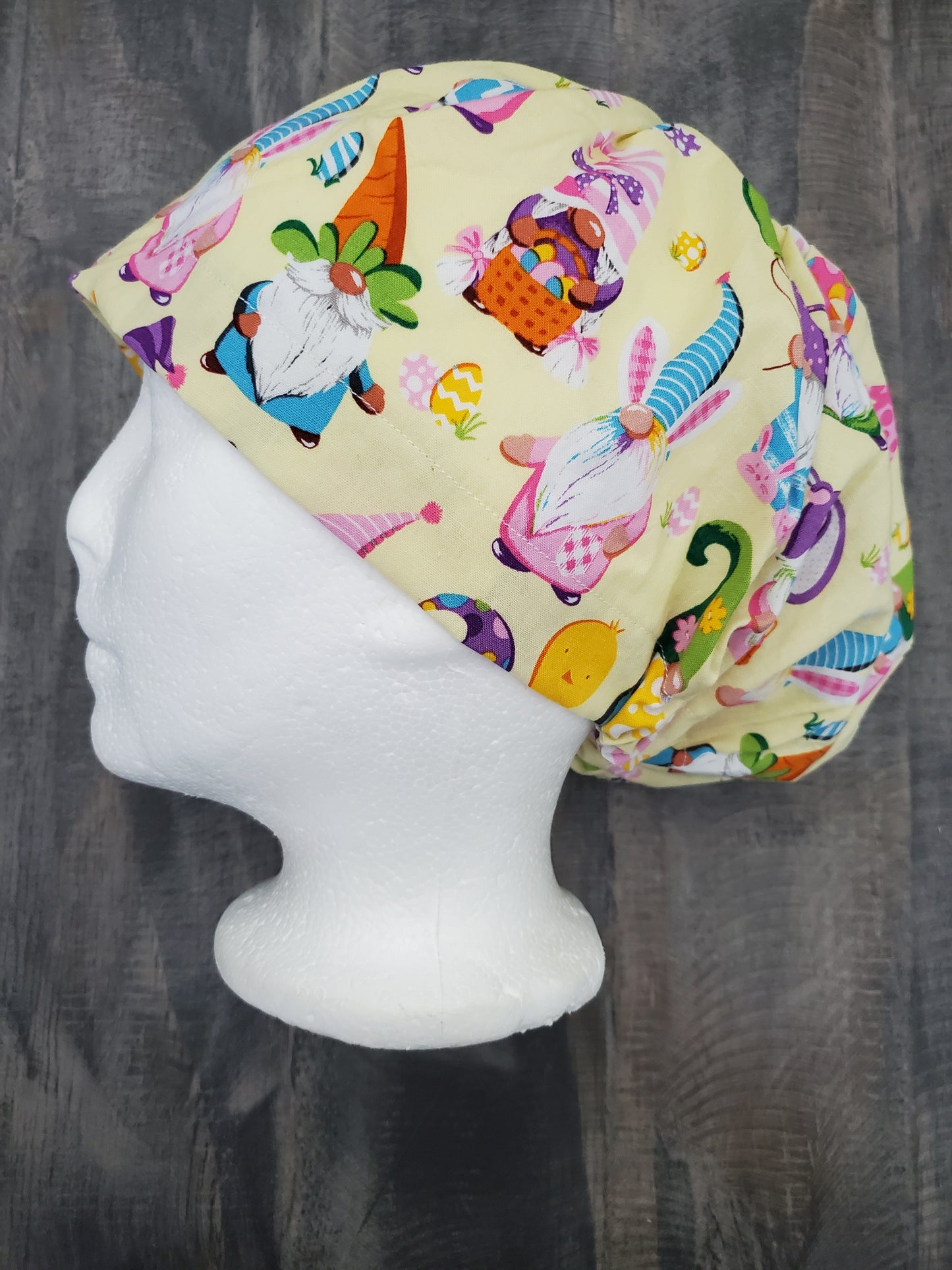 Easter gnome bouffant/euro hybrid surgical/scrub/dental hat