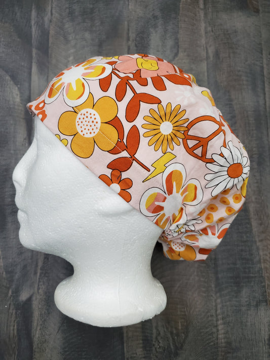 Flower power bouffant/euro hybrid style surgical/scrub/dental hat by carolinadreamsbyjen