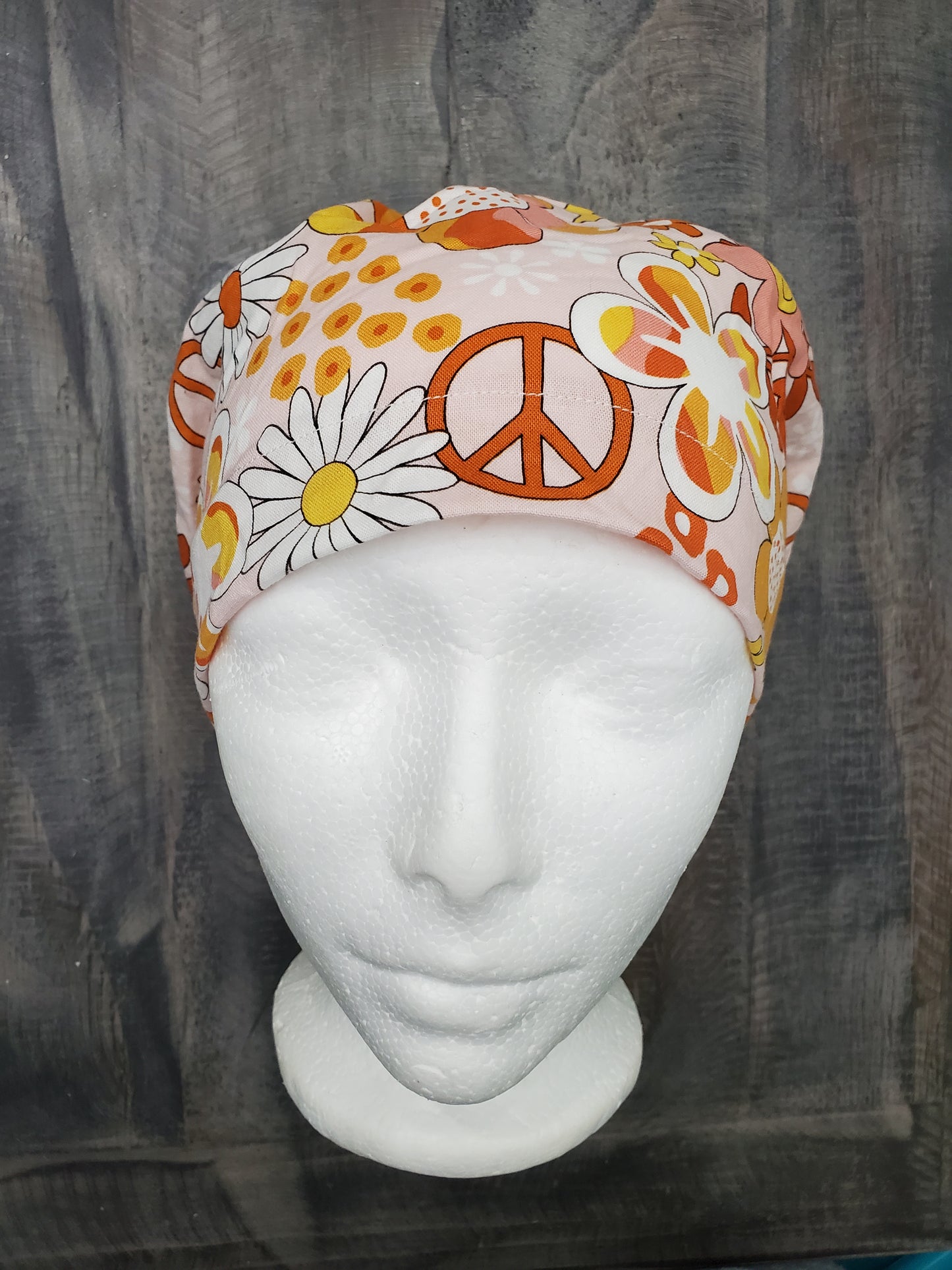 Flower power bouffant/euro hybrid style surgical/scrub/dental hat by carolinadreamsbyjen