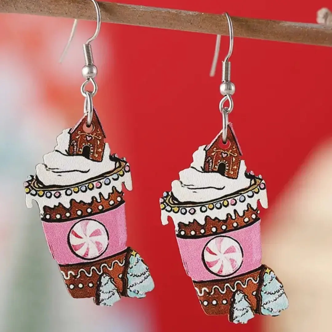 Gingerbread frothy drink earrings