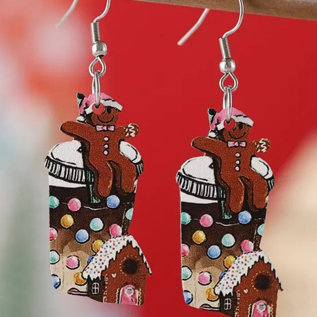 Gingerbread man frothy drink earrings