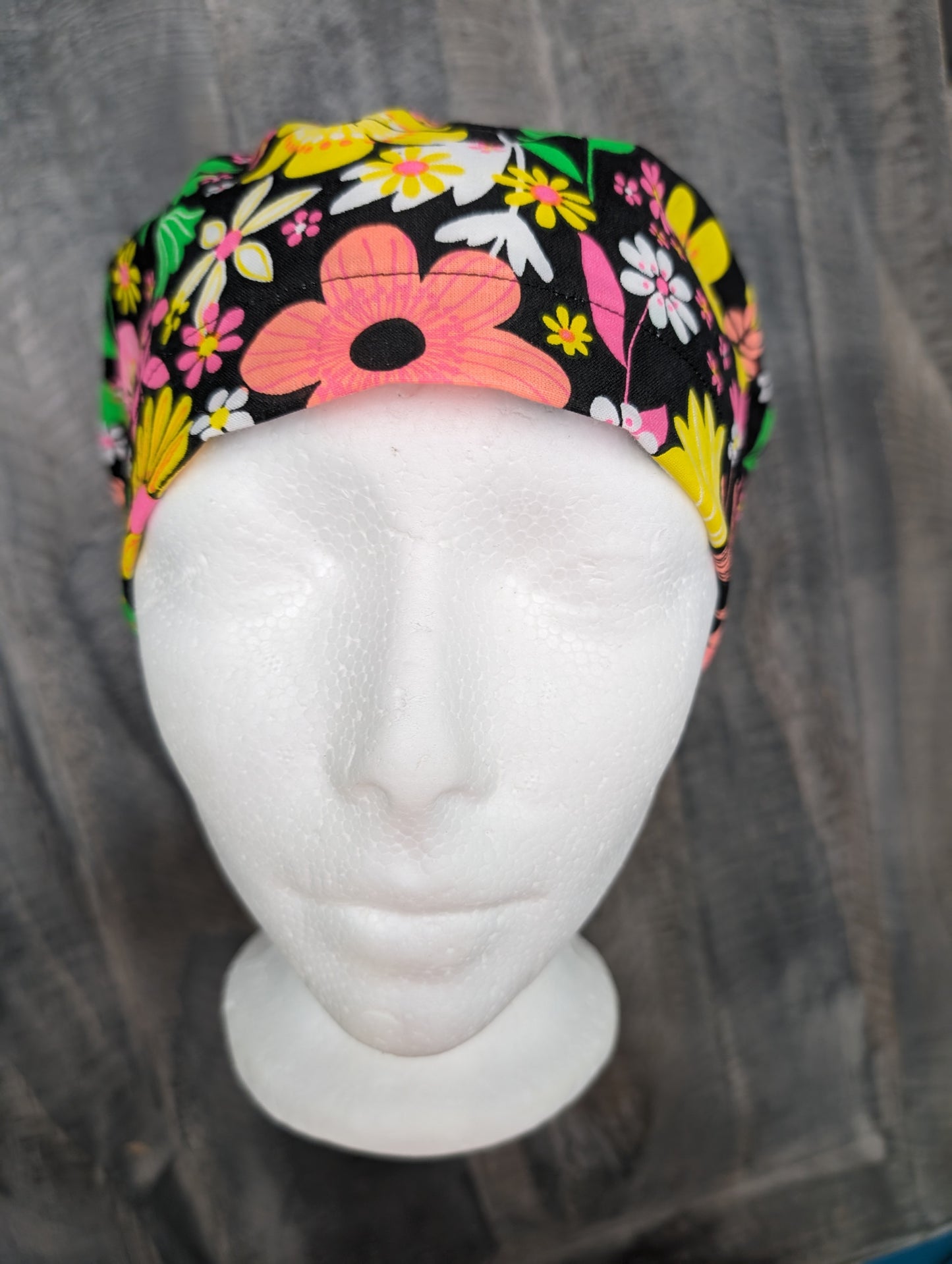 Neon flower bouffant/euro hybrid style surgical/scrub/dental hat by carolinadreamsbyjen