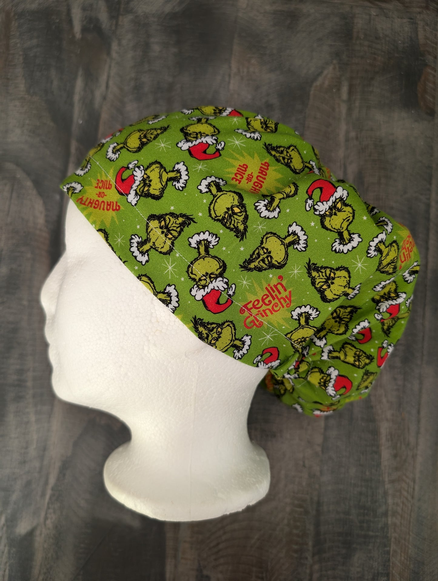 Feeling grinchy bouffant/euro hybrid style surgical/scrub/dental hat by carolinadreamsbyjen