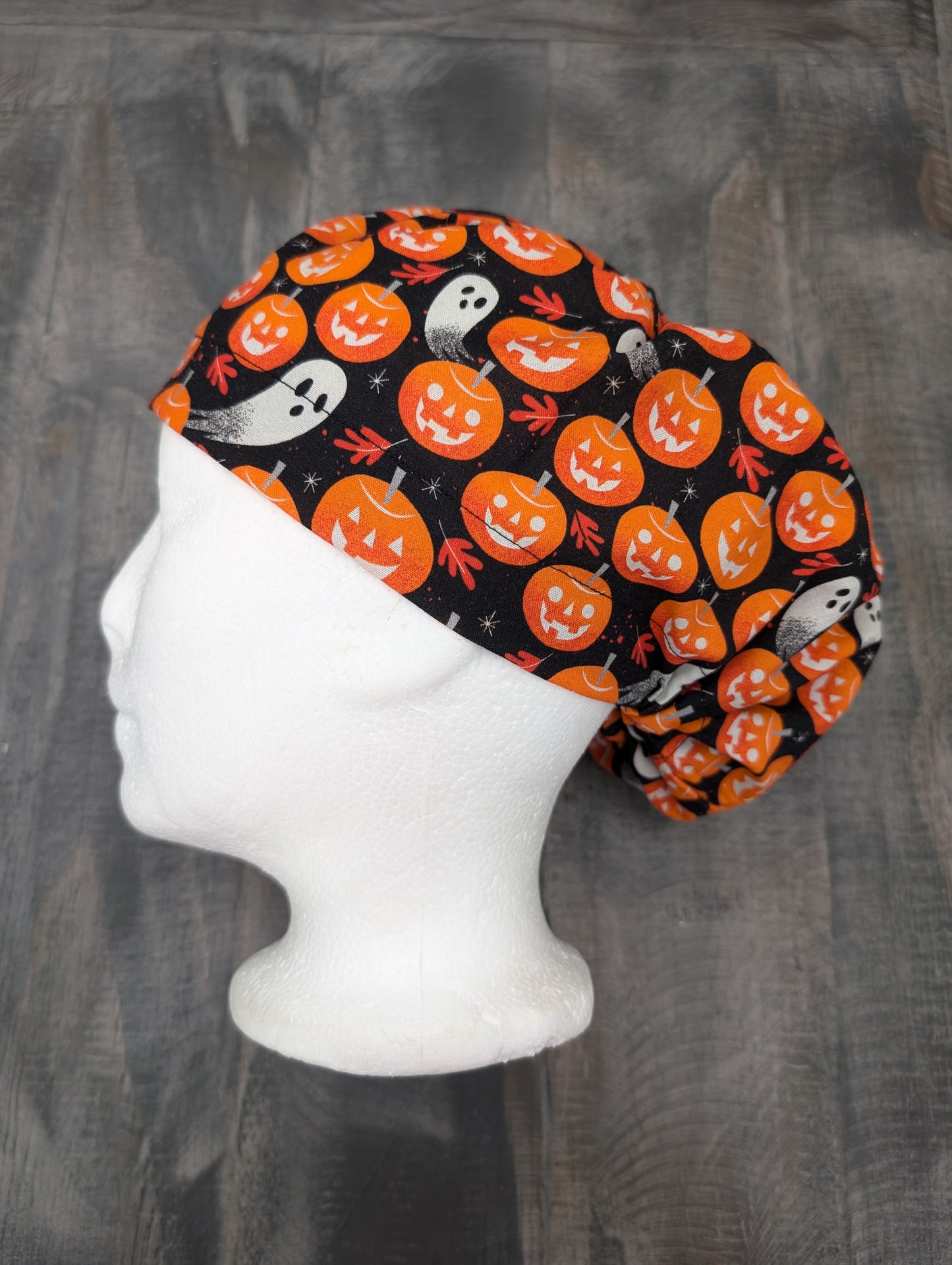 Pumpkin haunting euro/bouffant hybrid surgical/scrub/dental hat by carolinadreamsbyjen