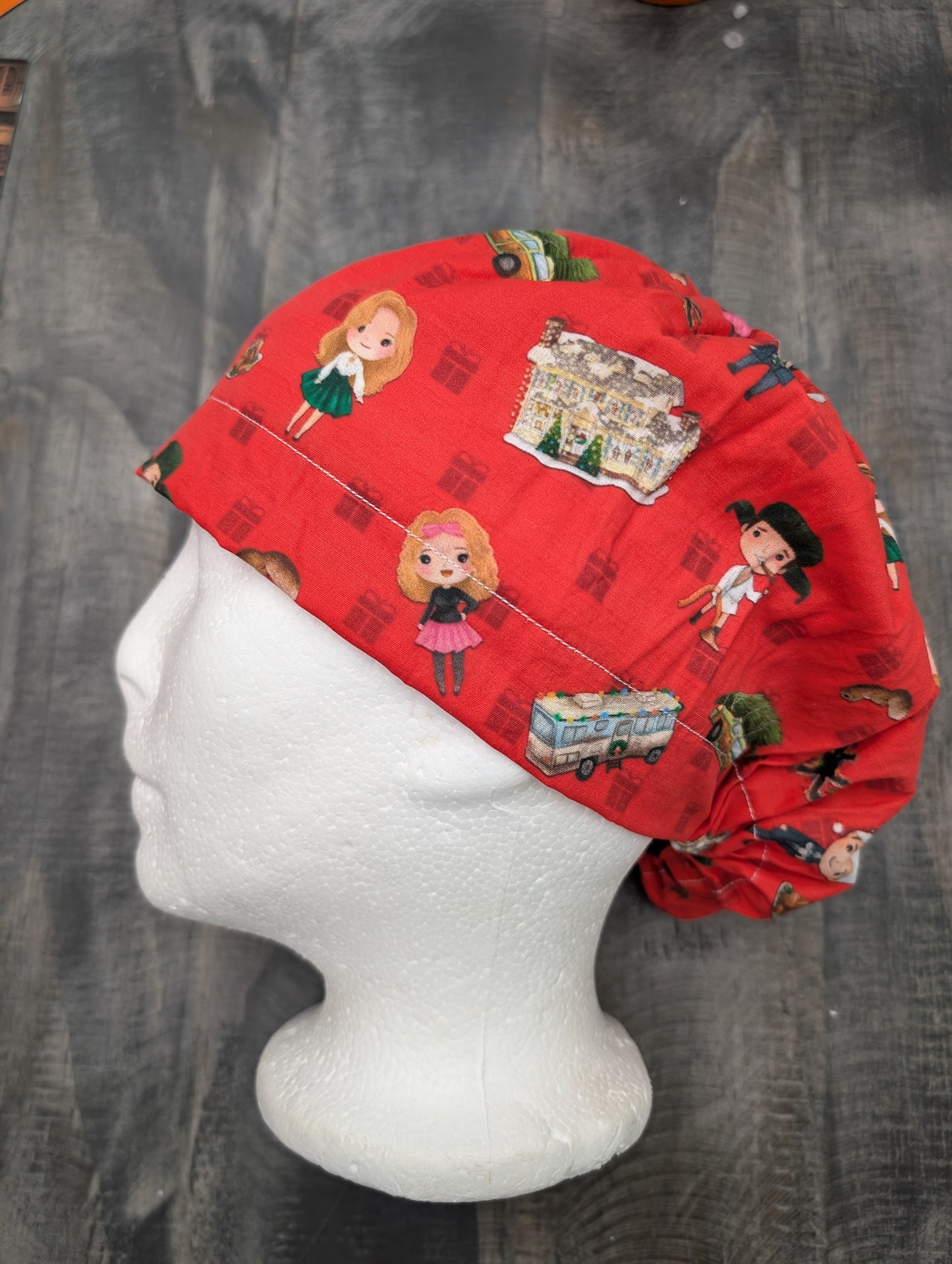 Christmas Vacation bouffant/euro hybrid style surgical/scrub/dental hat by Carolinadreamsbyjen