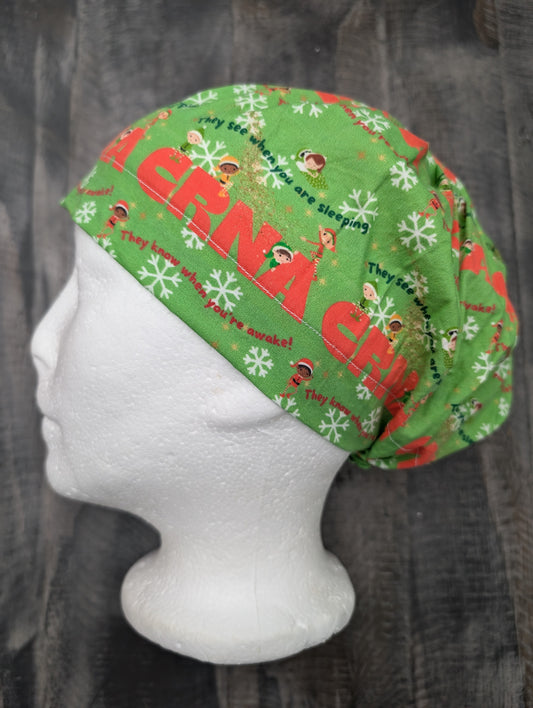 CRNA sleeping/awake Christmas Bouffant/euro hybrid style surgical/scrub/dental hat by carolinadreamsbyjen