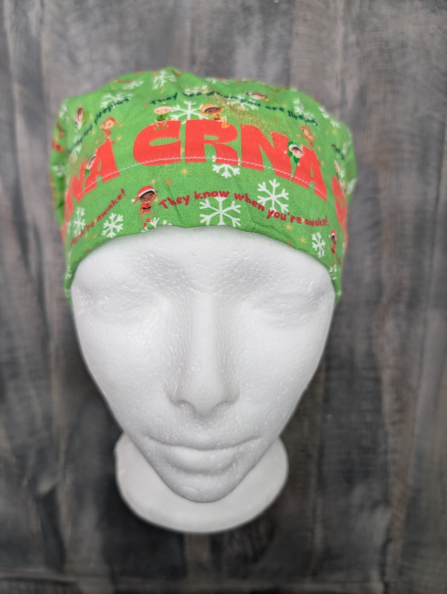 CRNA sleeping/awake Christmas Bouffant/euro hybrid style surgical/scrub/dental hat by carolinadreamsbyjen