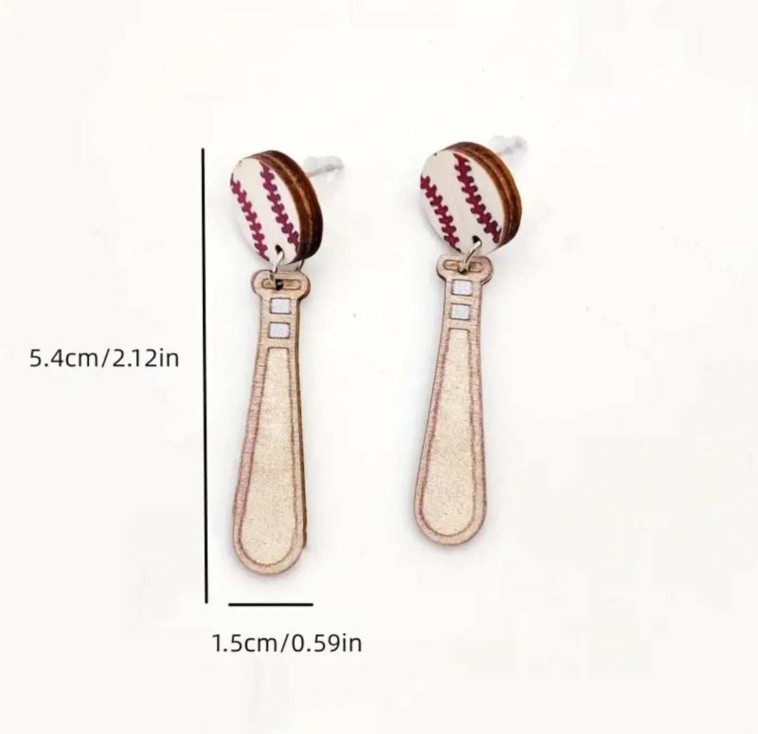 Baseball and bat wooden earrings