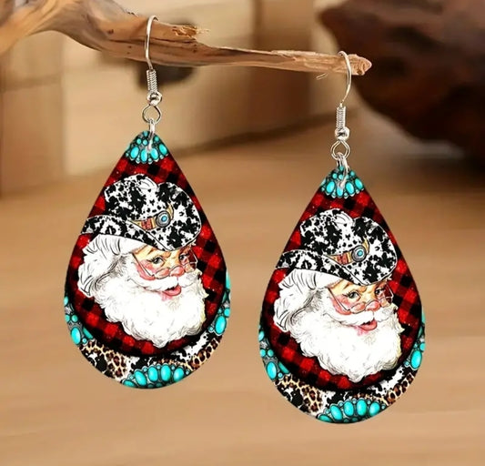 Cowboy Santa Wooden earrings