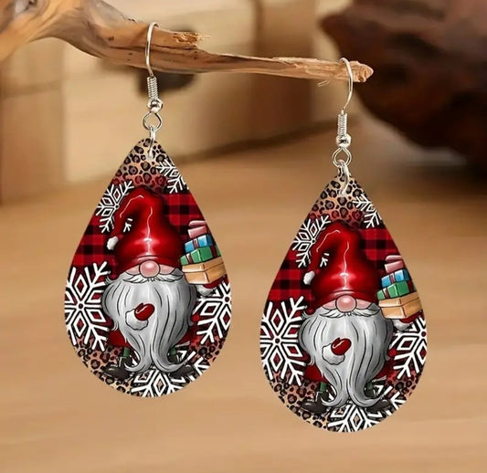 Wooden Gnome Santa earrings