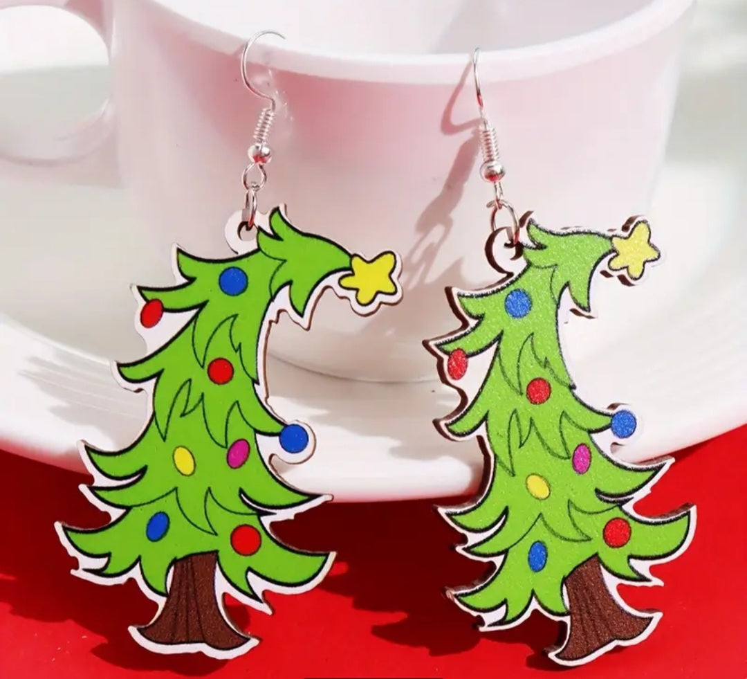 Cartoon christmas tree earrings