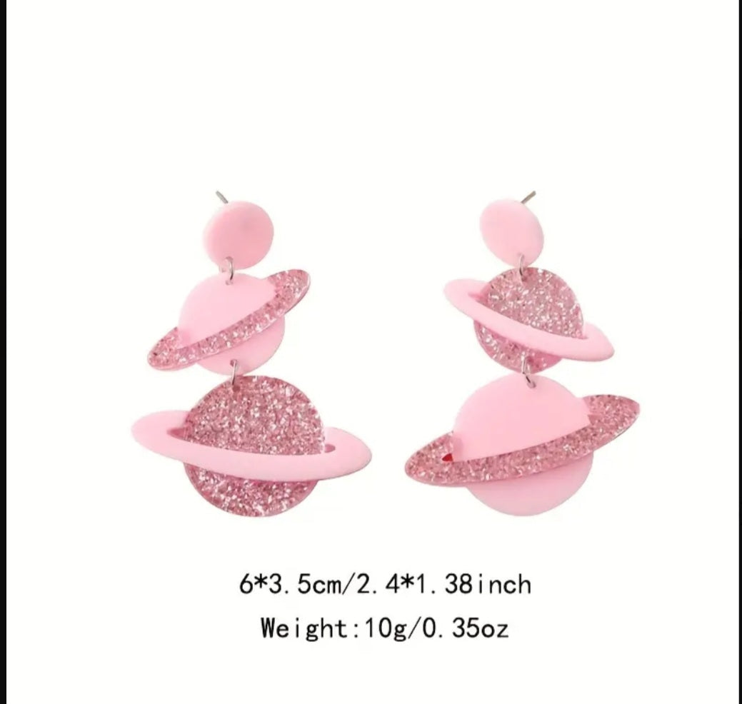 Acrylic glitter planet earrings