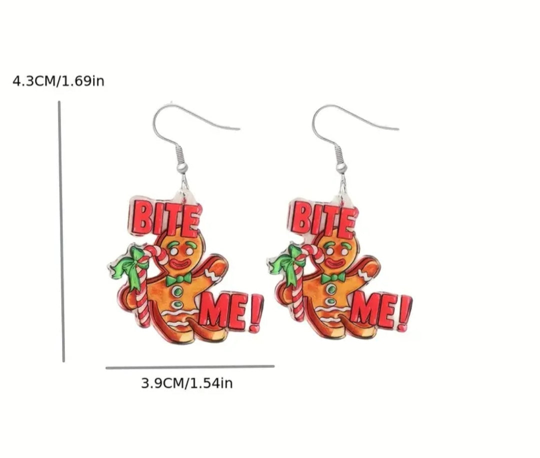 Bite me gingerbread acrylic earrings