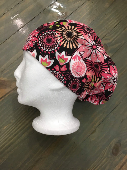 Flowers and geometrics bouffant/euro style surgical hat