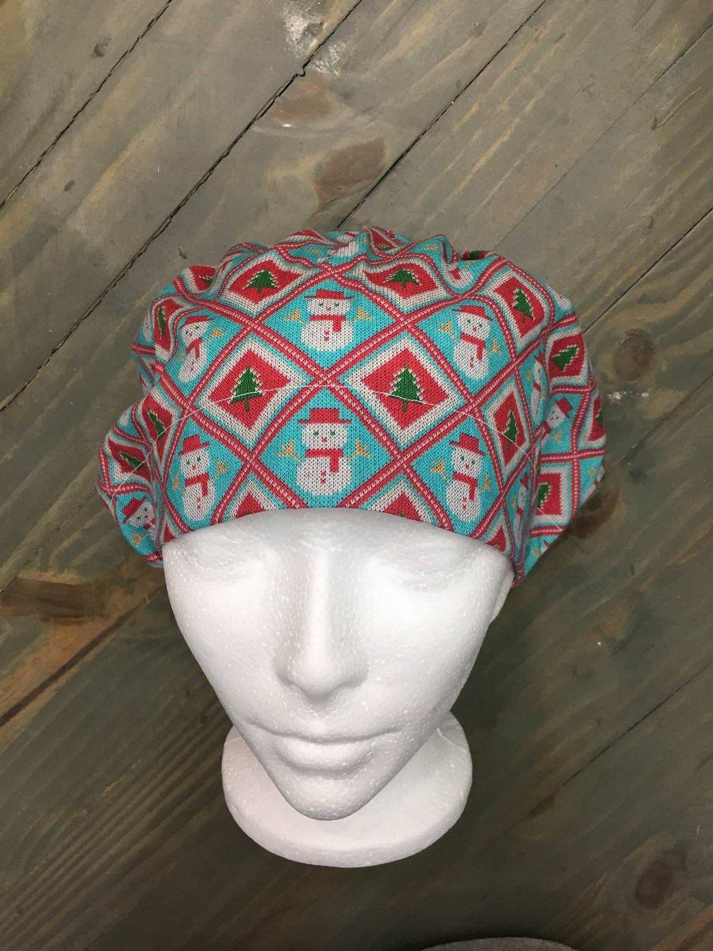 Snowman argyle bouffant/euro style surgical hat