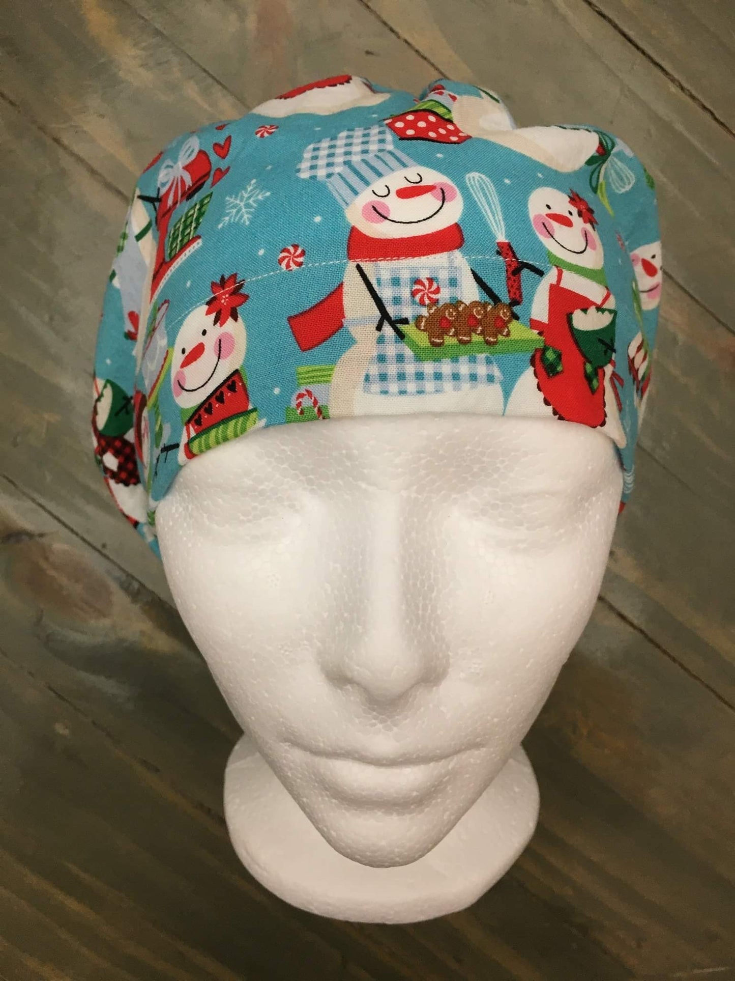 Homemade snowman bouffant/euro style surgical hat