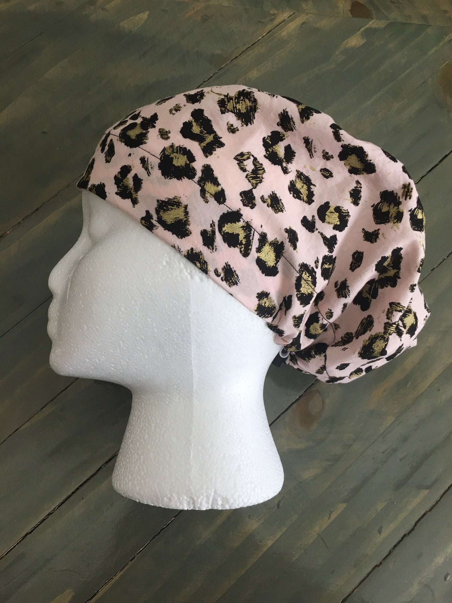 Cheetah bouffant/euro hybrid style surgical/scrub/dental hat by Carolinadreamsbyjen