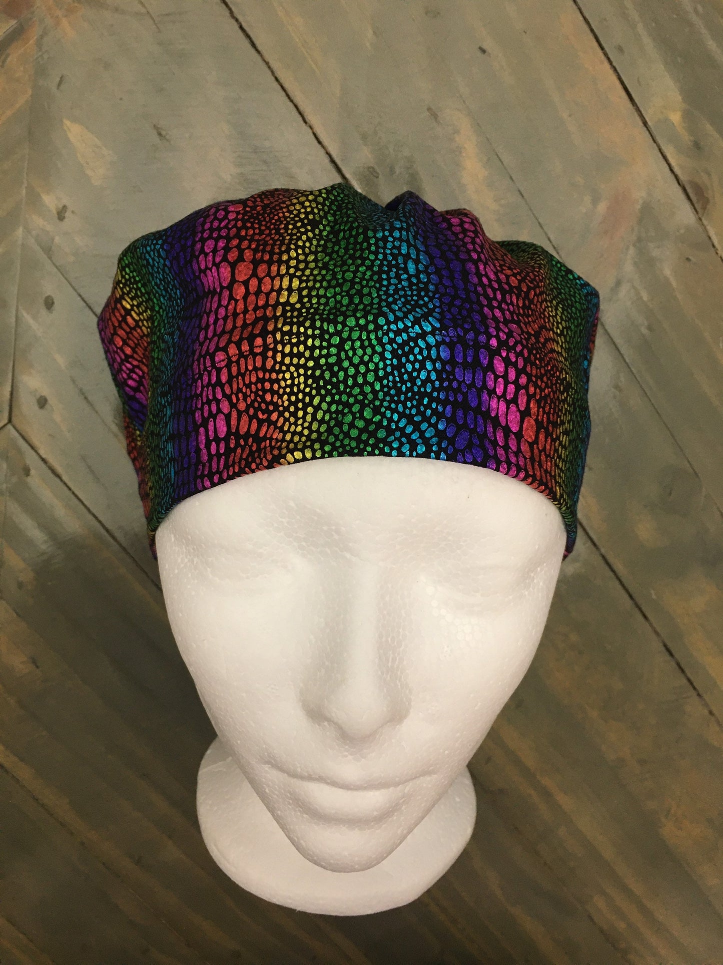 Shiny rainbow bouffant/euro hybrid style surgical/scrub/dental hat/cap by Carolinadreamsbyjen