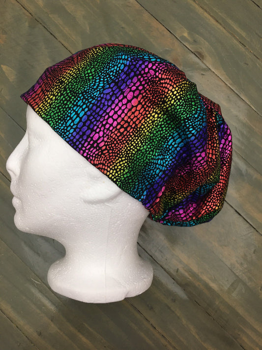 Shiny rainbow bouffant/euro hybrid style surgical/scrub/dental hat/cap by Carolinadreamsbyjen