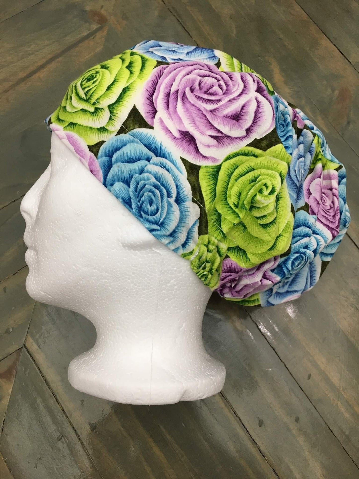 Colorful roses bouffant/euro style surgical/scrub/dentist hat/cap made by CarolinaDreamsbyjen