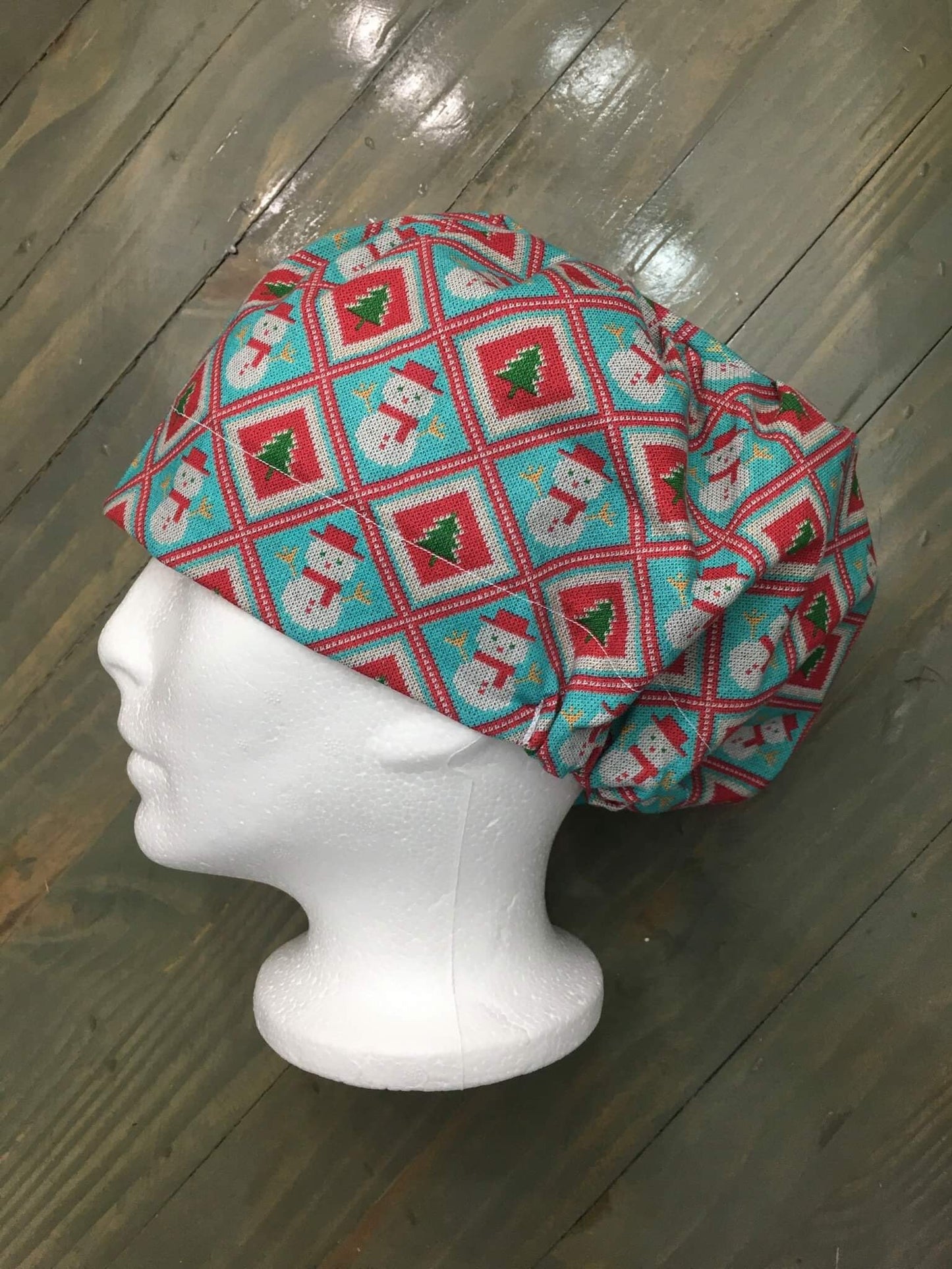 Snowman argyle bouffant/euro style surgical hat