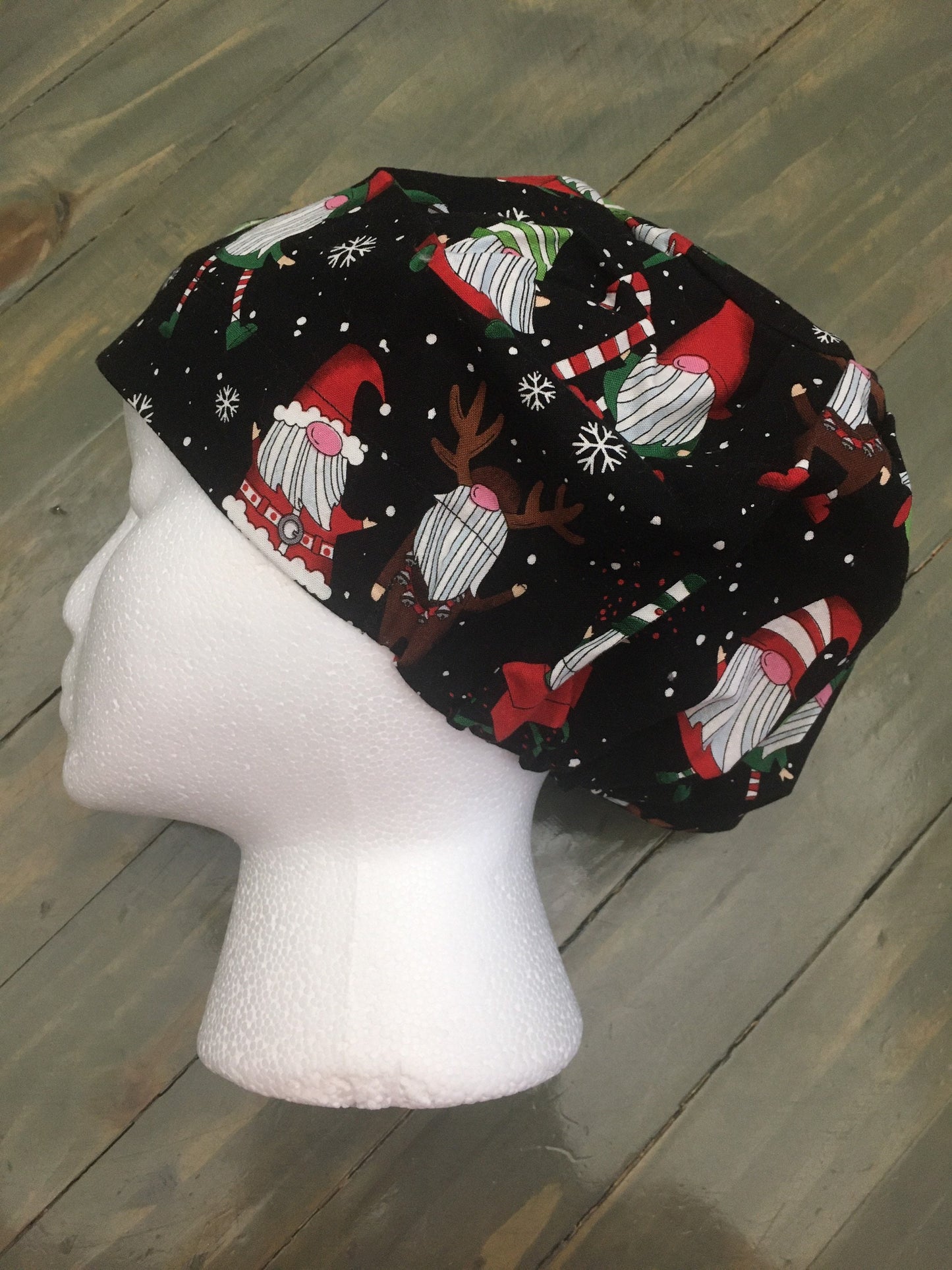 Christmas gnomes bouffant/euro hybrid style surgical/scrub/dental hat