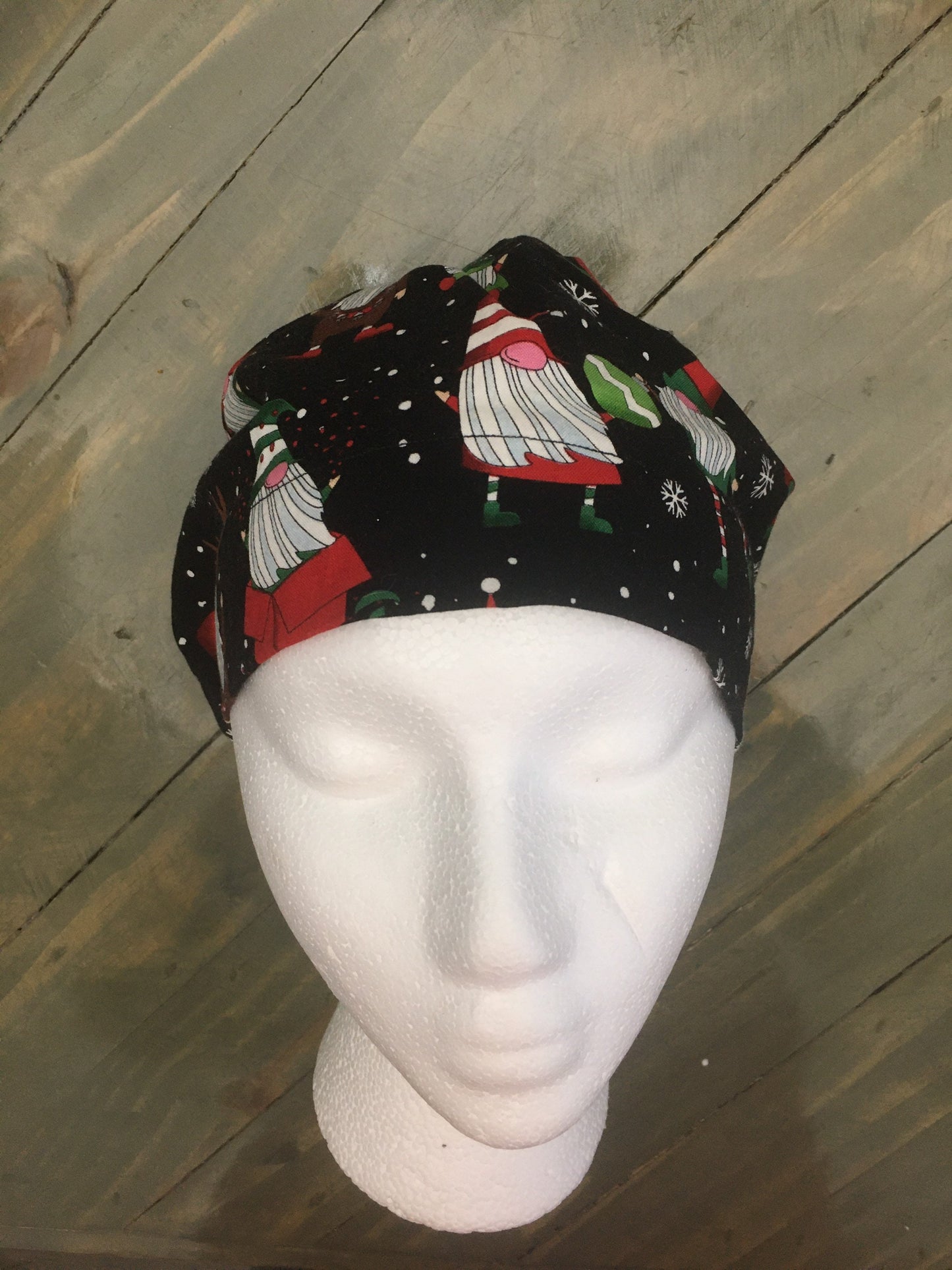 Christmas gnomes bouffant/euro hybrid style surgical/scrub/dental hat