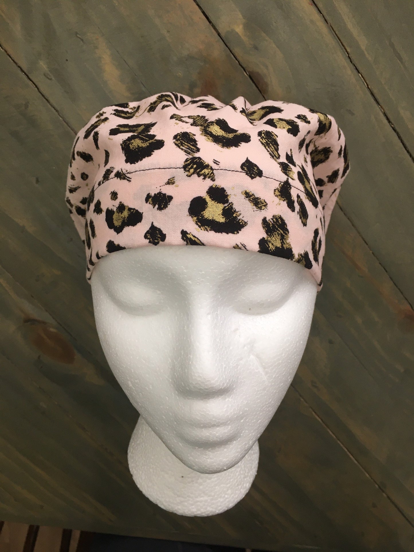 Cheetah bouffant/euro hybrid style surgical/scrub/dental hat by Carolinadreamsbyjen